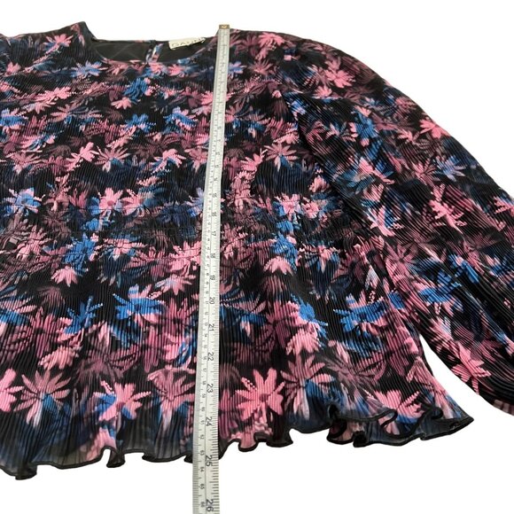 Ganni Floral Pleated Georgette Smock Blouse Purple Size FR 40 US 8-10 M Coquette - Picture 13 of 13